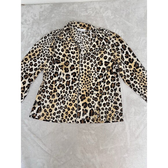 Exclusively Misook Leopard Print Zip Up Jacket Sparkle Paillette Size L - Picture 2 of 9